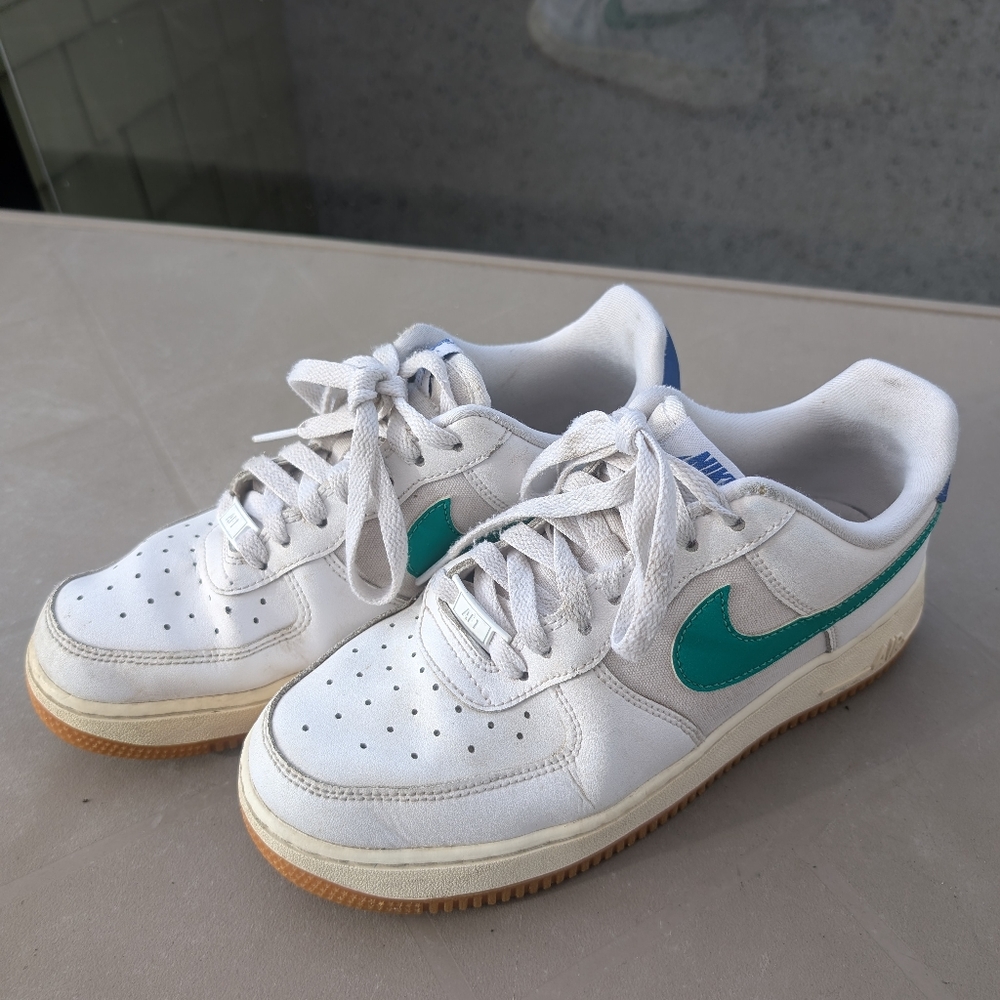 Nike Women's Air Force 1 White and Teal Sneakers